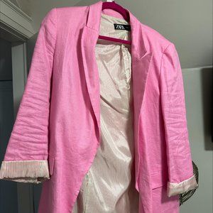 ZARA LINEN BLAZER/PINK/SIZE LARGE